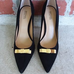 Michael Kors Black Heels with Golden Metal Bow.